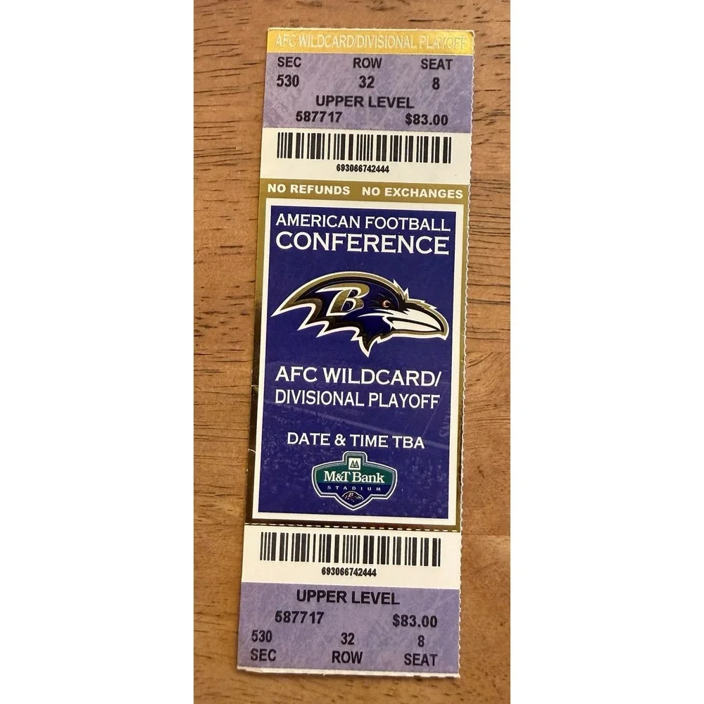 Baltimore Ravens AFC Wild Card Divisional Playoff Ticket Stub 2004 Vs Titans